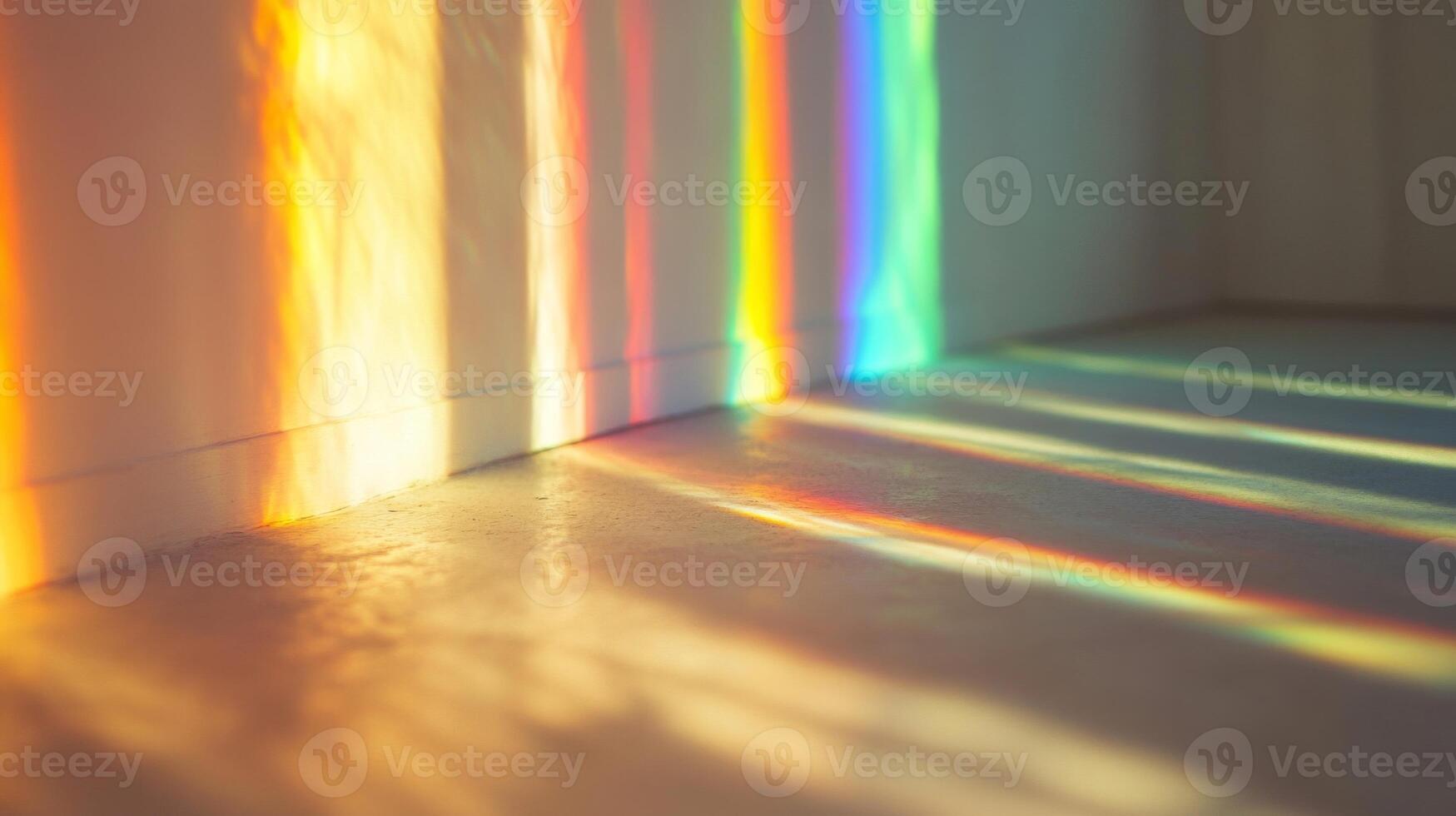 Rainbow Light Streaks on a White Wall and Floor photo