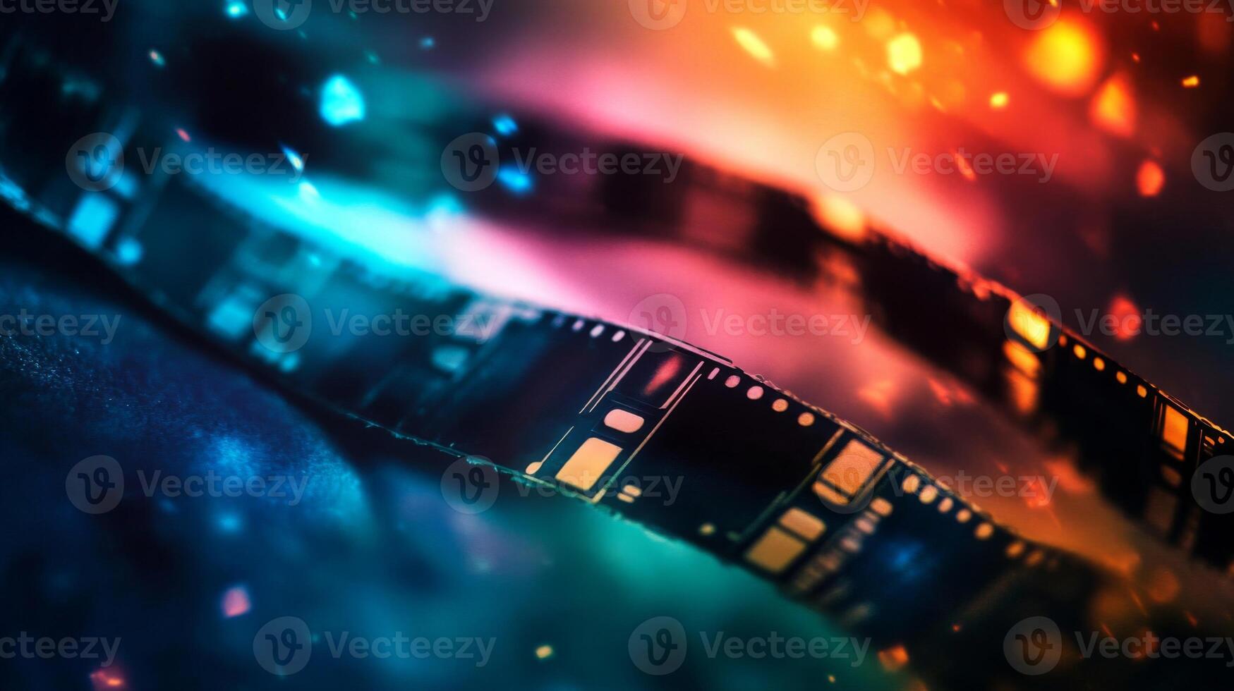 Close-up of Filmstrip with Blurred Lights and a Blue and Orange Color Gradient photo