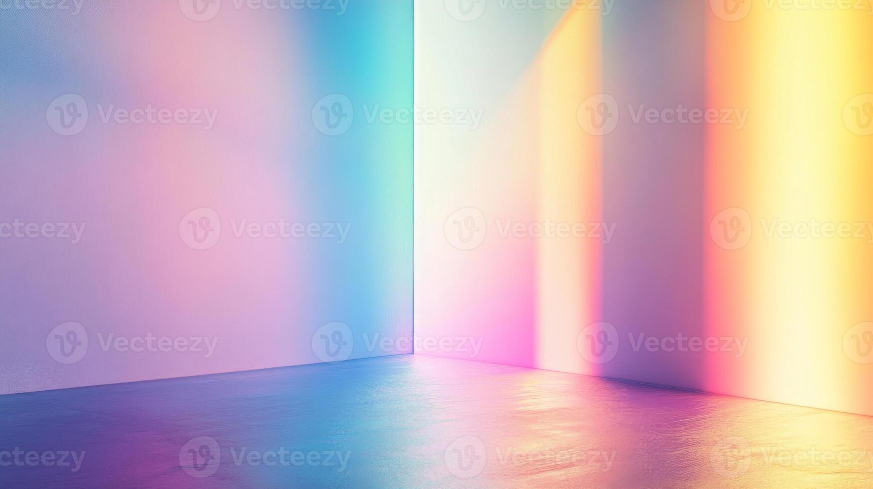 Corner Room with Pastel Gradient Walls and Reflective Floor photo