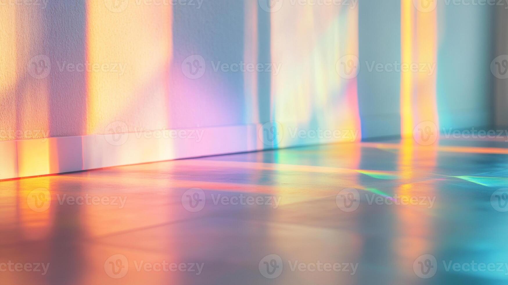 Abstract Rainbow Light Reflections on a Wall and Floor photo