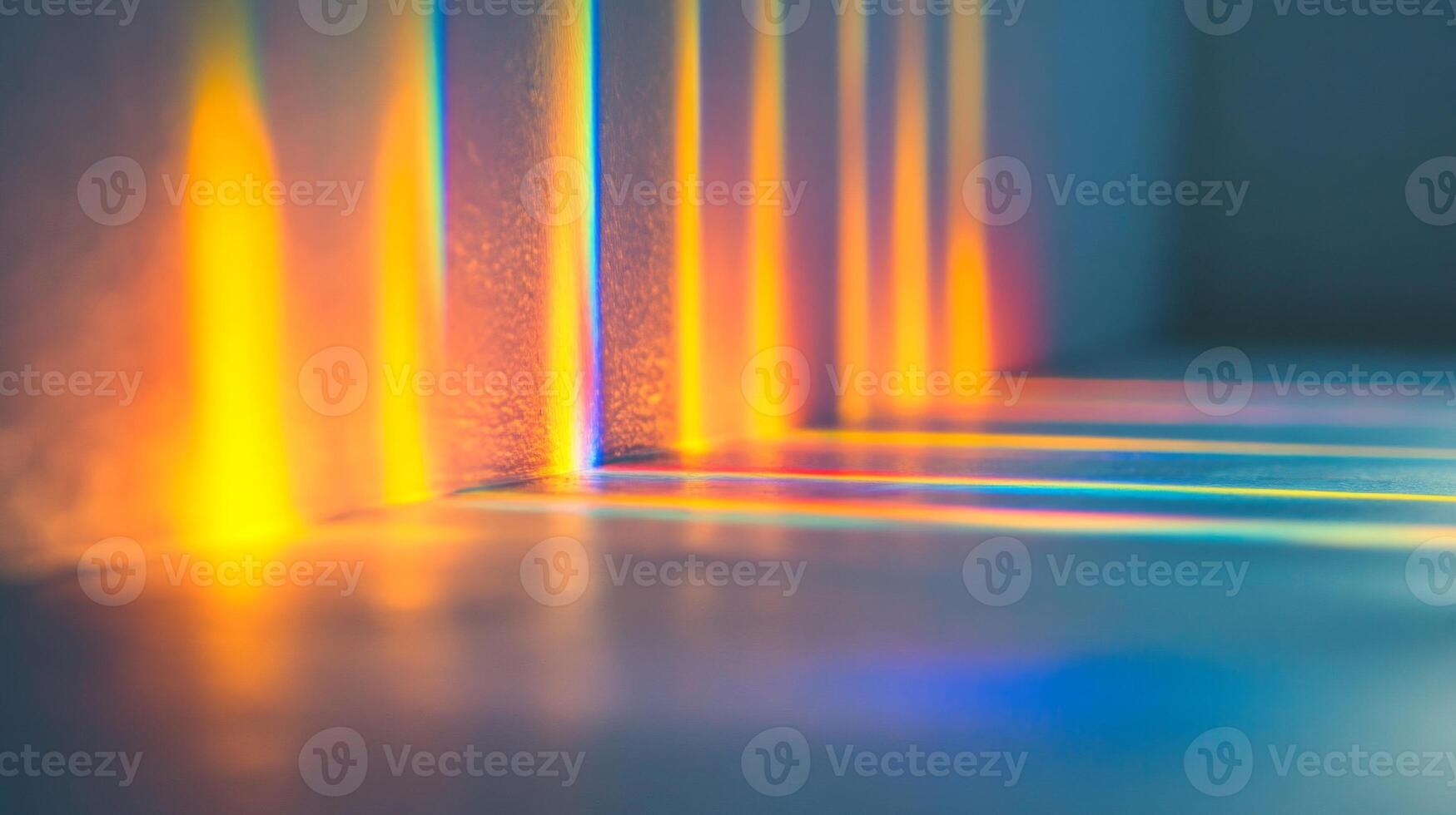 Abstract Rainbow Light Streaks on Wall and Floor photo
