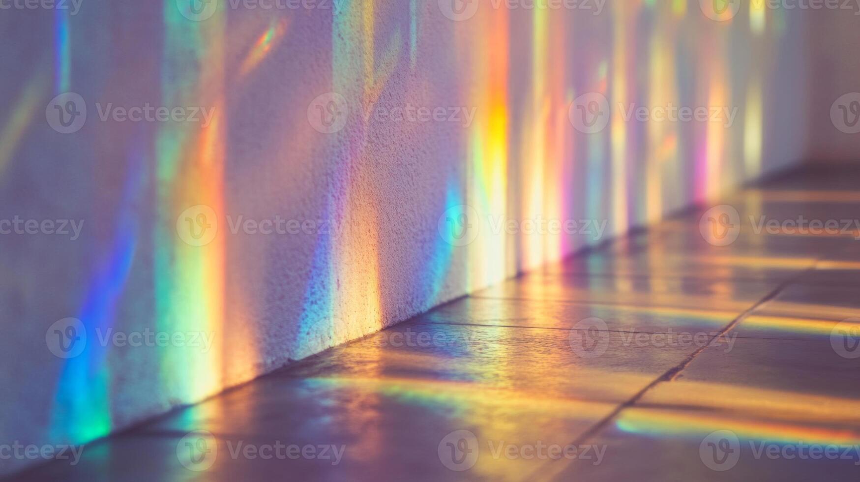 Rainbow Light Streaks on a Wall and Floor photo