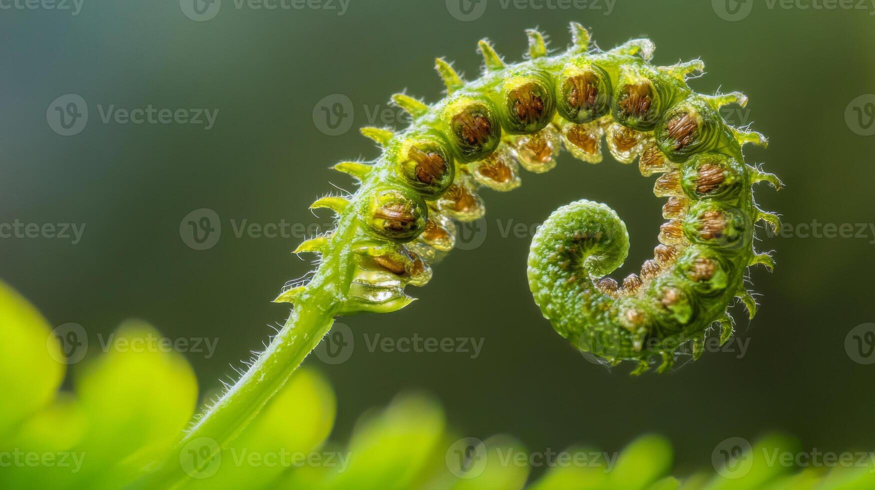 Close-up of a Spiraling Fern Frond with Delicate Hairs photo