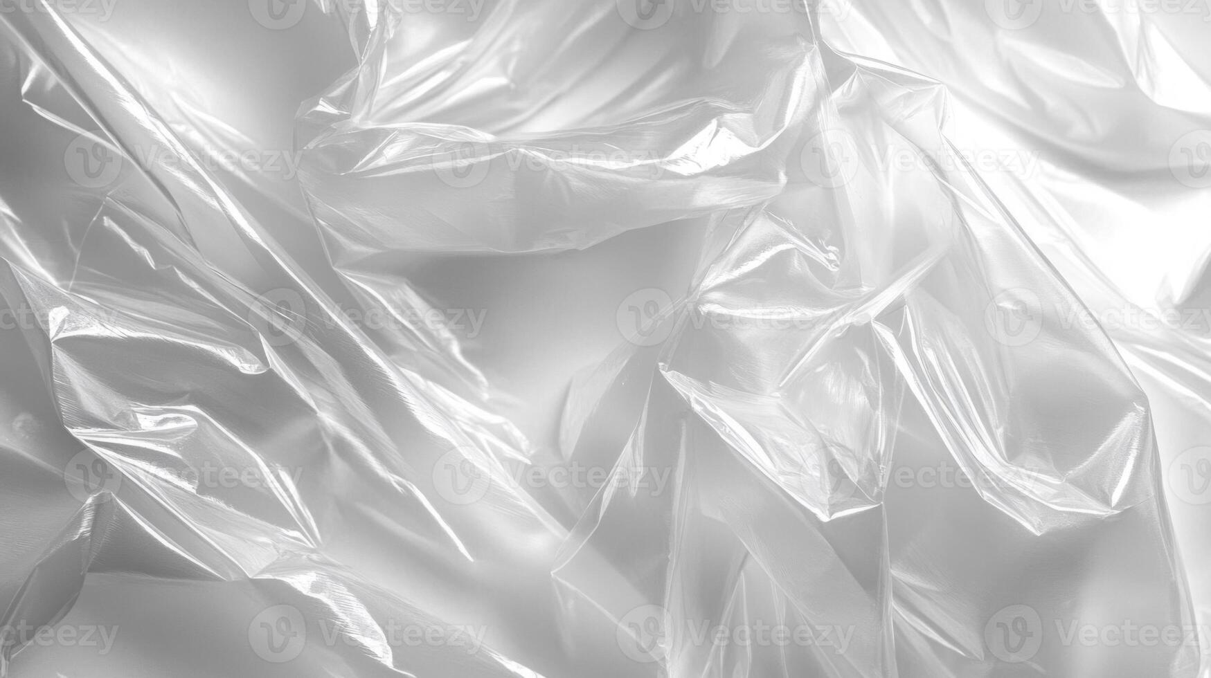 Crumpled Transparent Plastic Film with Reflective Surface photo