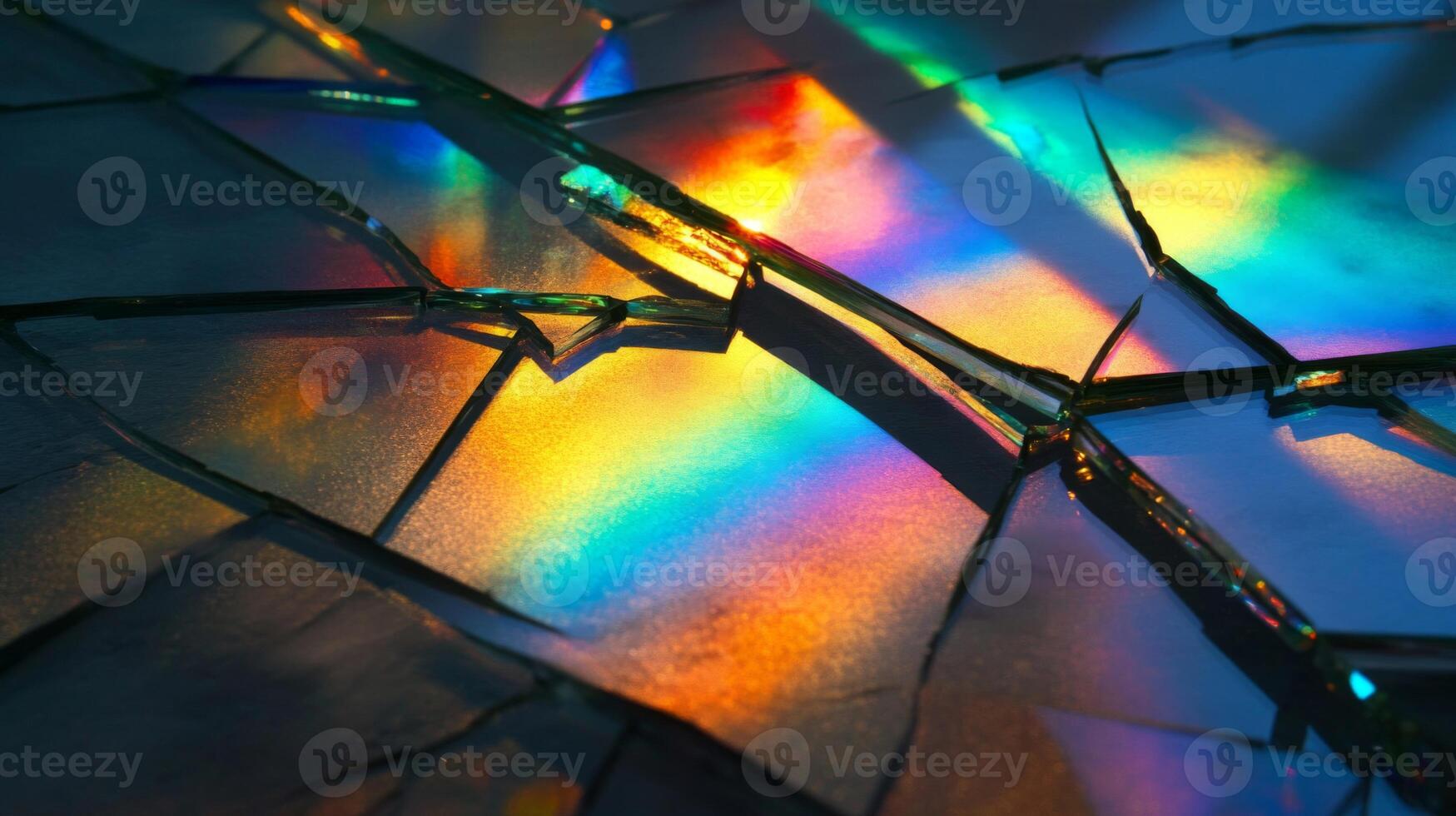 Shattered Glass with Iridescent Rainbow Reflections photo