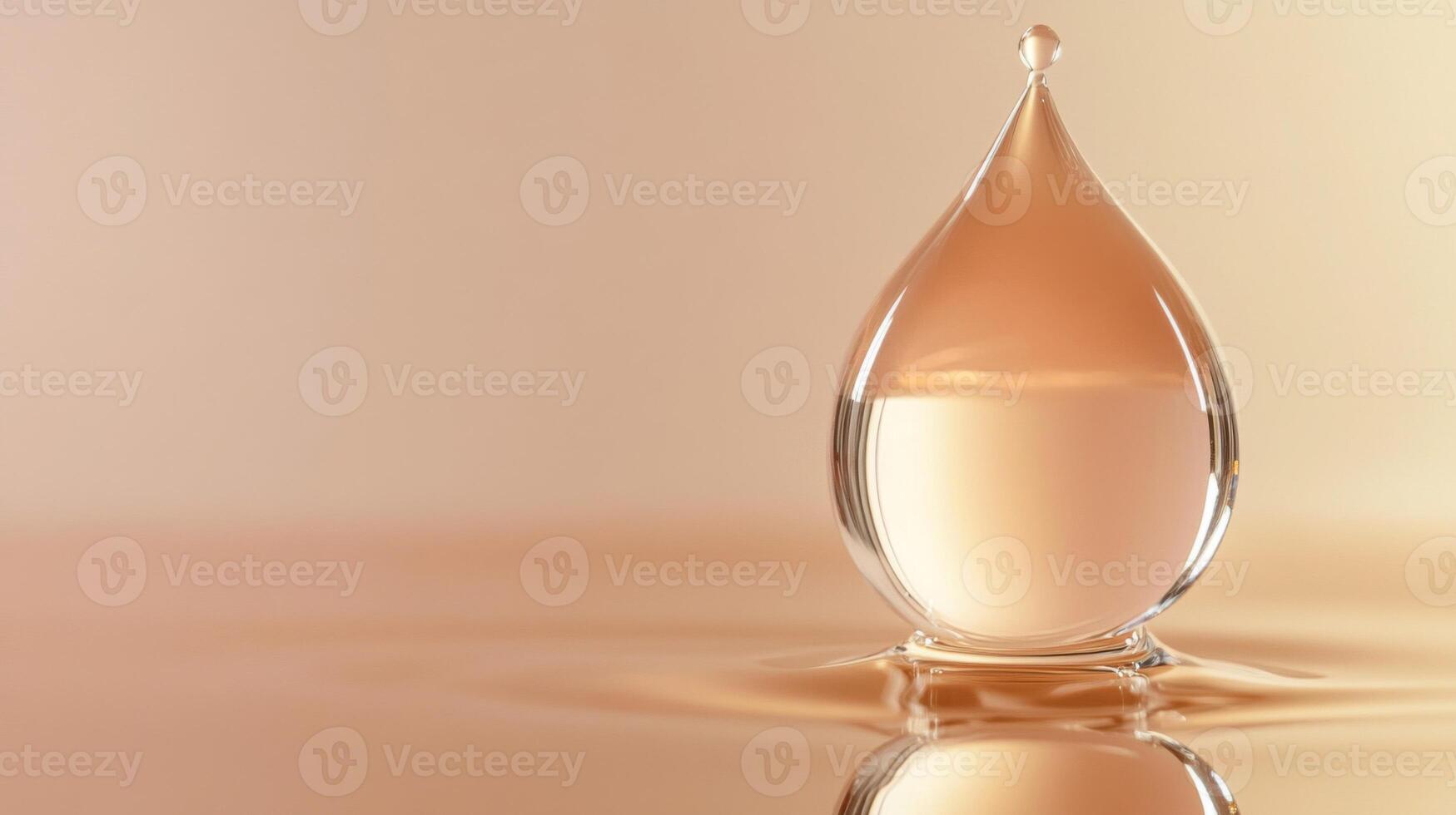 A Single Teardrop of Liquid Reflecting Light on a Soft, Peach-Colored Surface photo