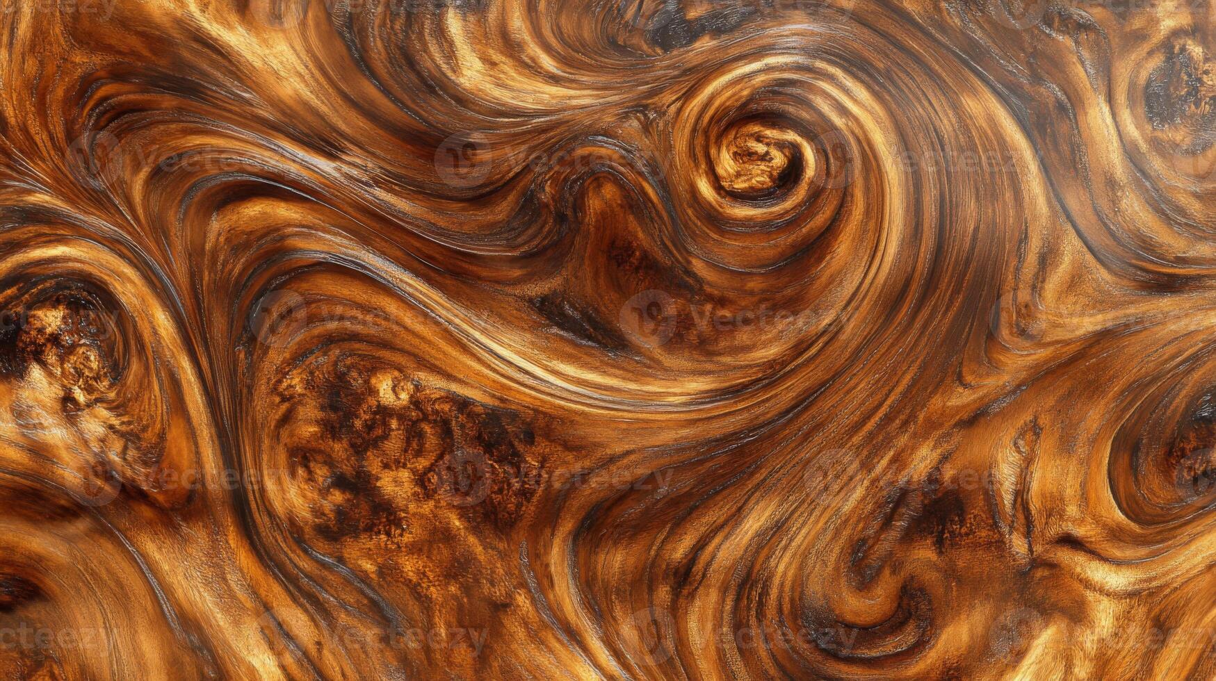 Swirling Wood Grain Pattern with Dark Brown and Golden Hues photo