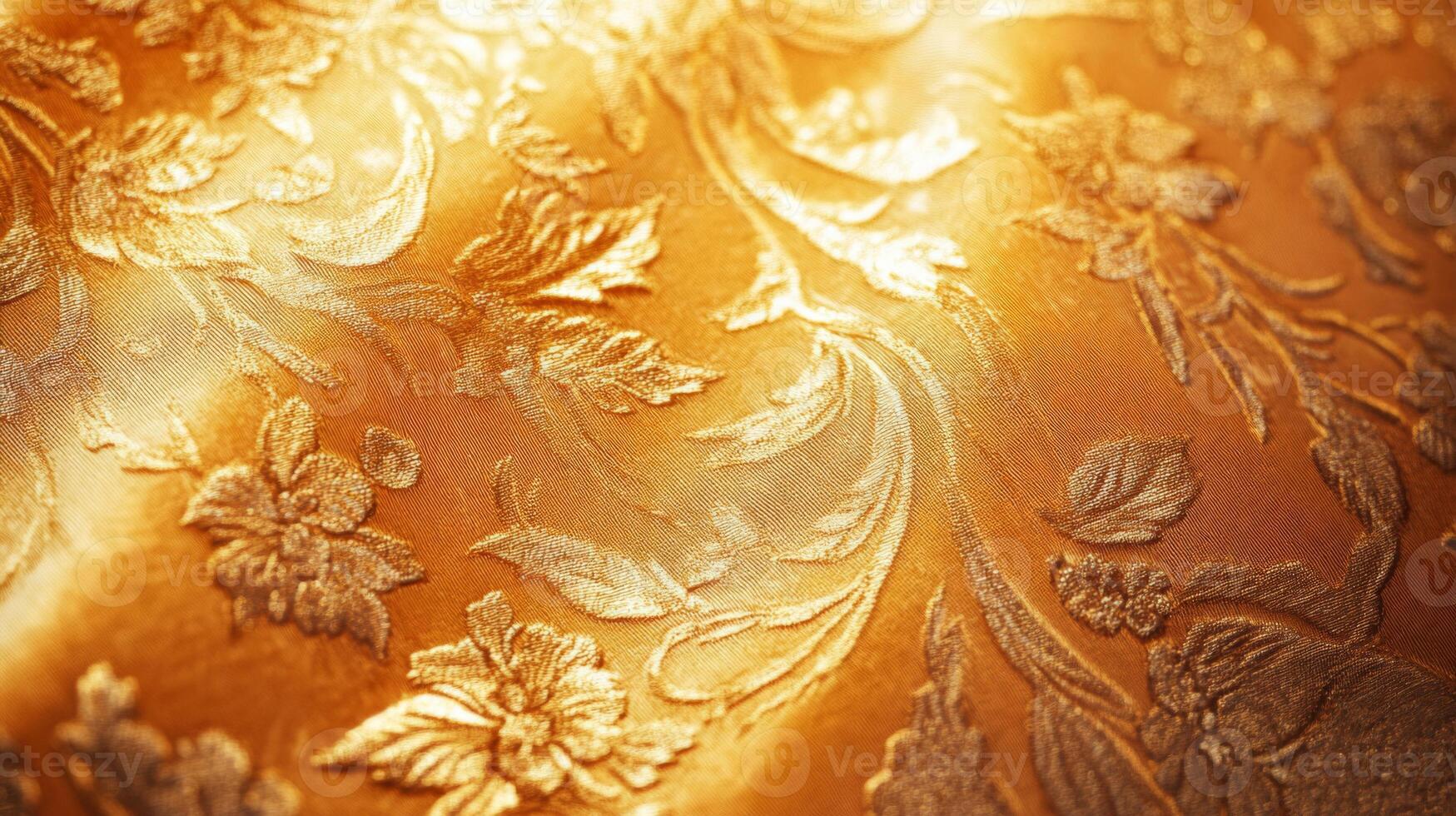 Golden Fabric with Embroidered Floral Pattern photo