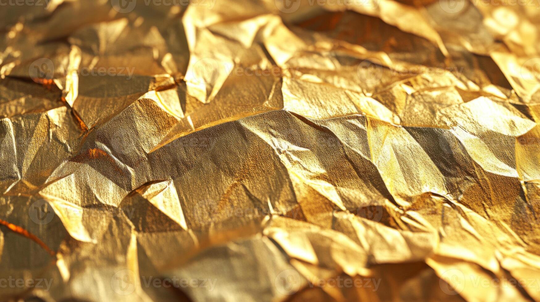 Close-Up of Crumpled Golden Foil with Sharp Texture photo