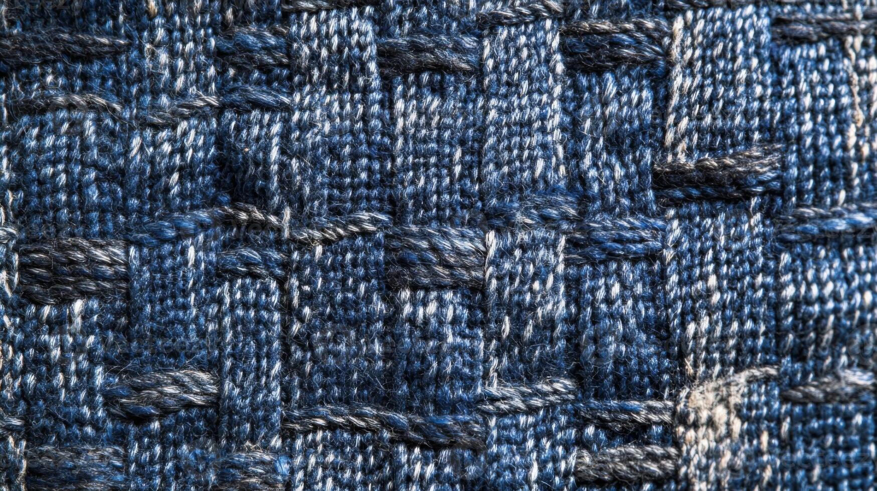 Close-up of Blue and Gray Knit Fabric with Interwoven Threads photo