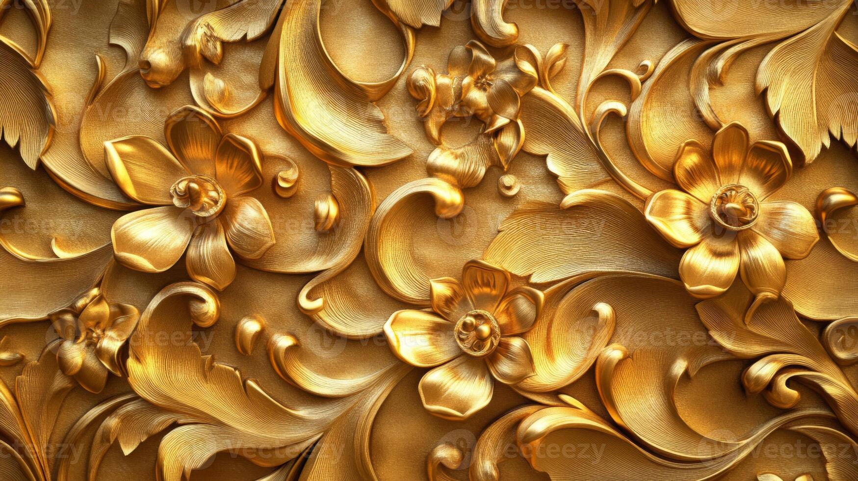 Golden Floral Carving with Intricate Details photo