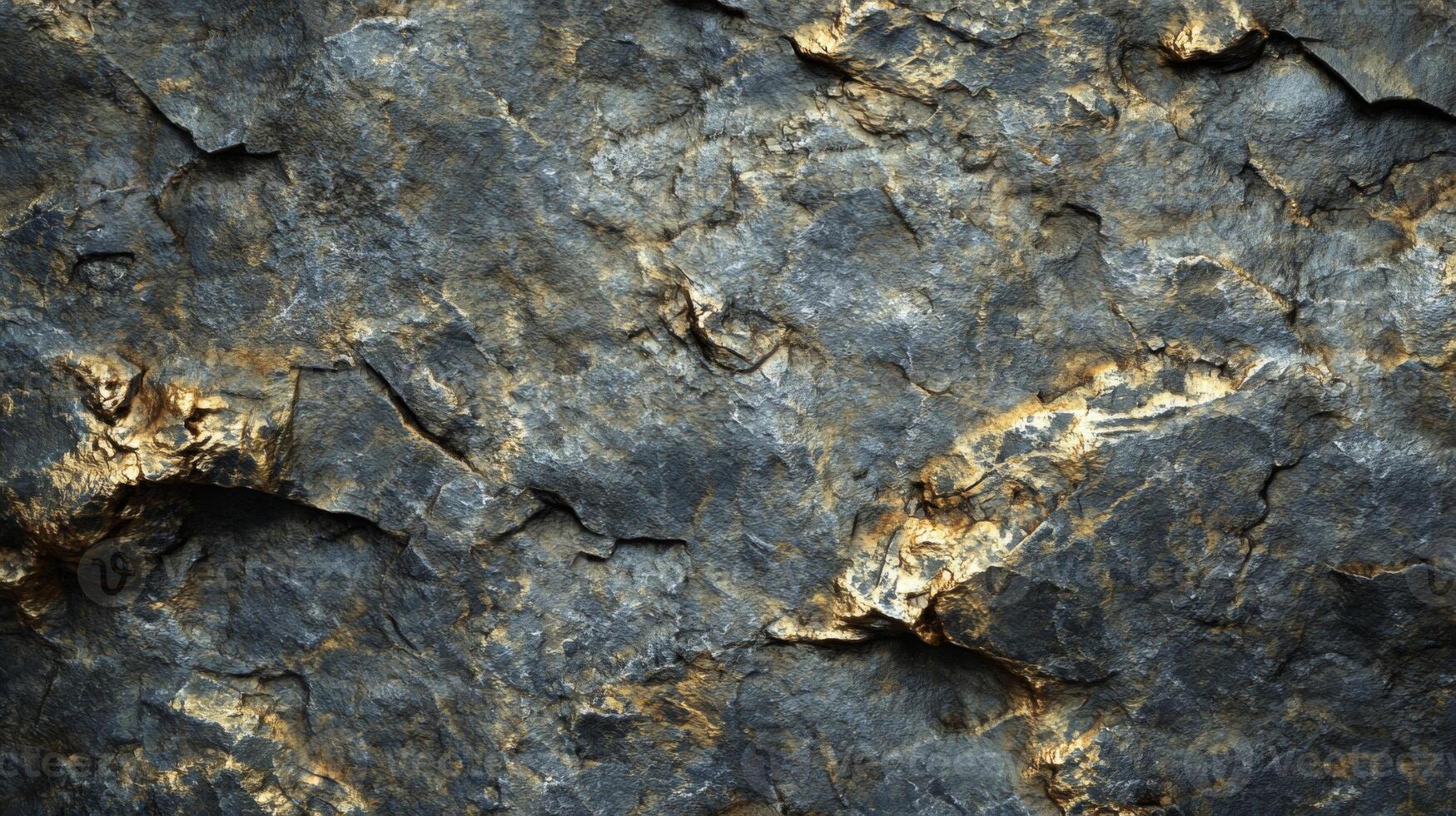 Close-up Texture of Rough, Gray and Gold Rock Surface photo