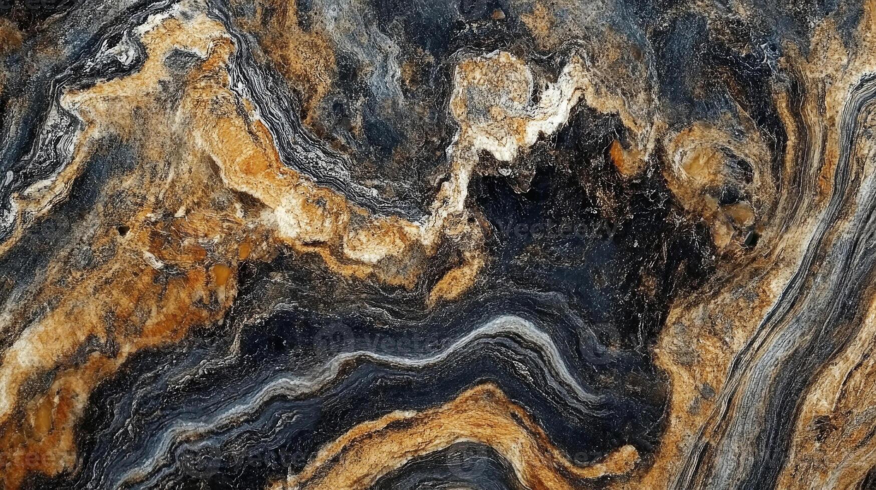 Abstract Swirling Pattern in Black, Gold, and White Stone photo