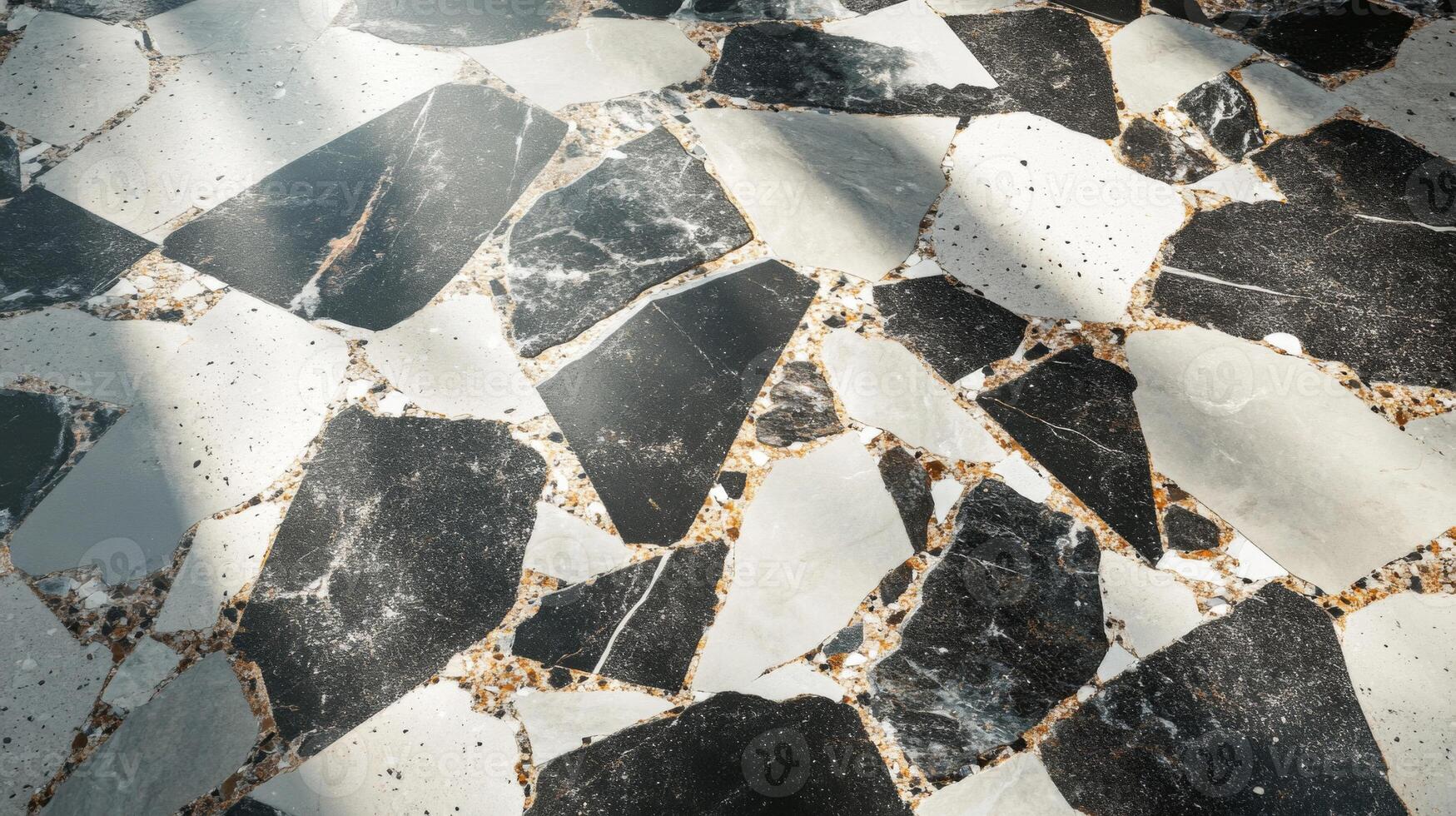 Black and White Terrazzo Floor with Sunbeams photo