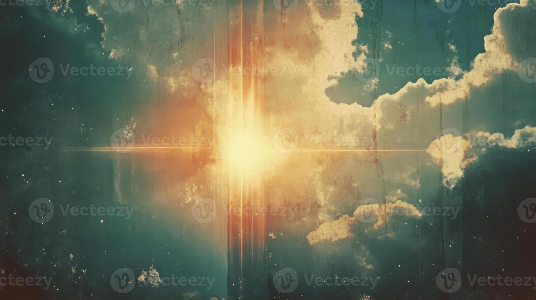 Glowing Sun Behind Clouds With Light Streaks photo