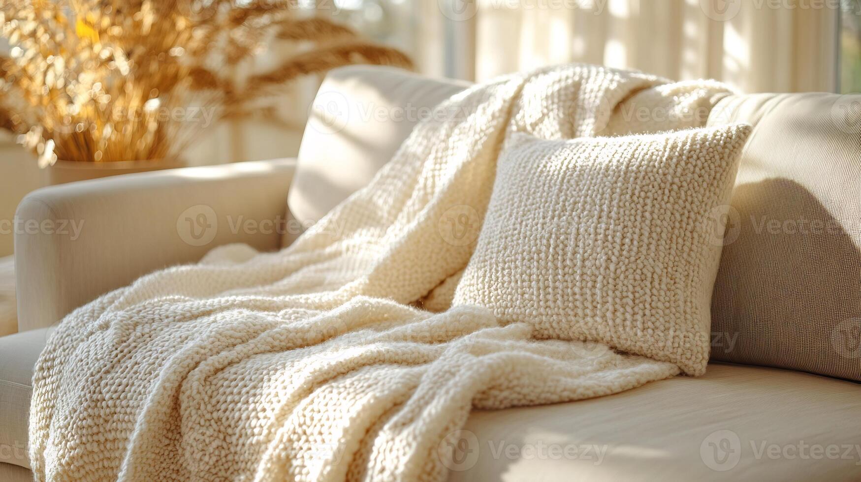 Blanket Mockup Draped Over Sofa Gentle Shadows Perfect for Home Decor and Textile Branding photo