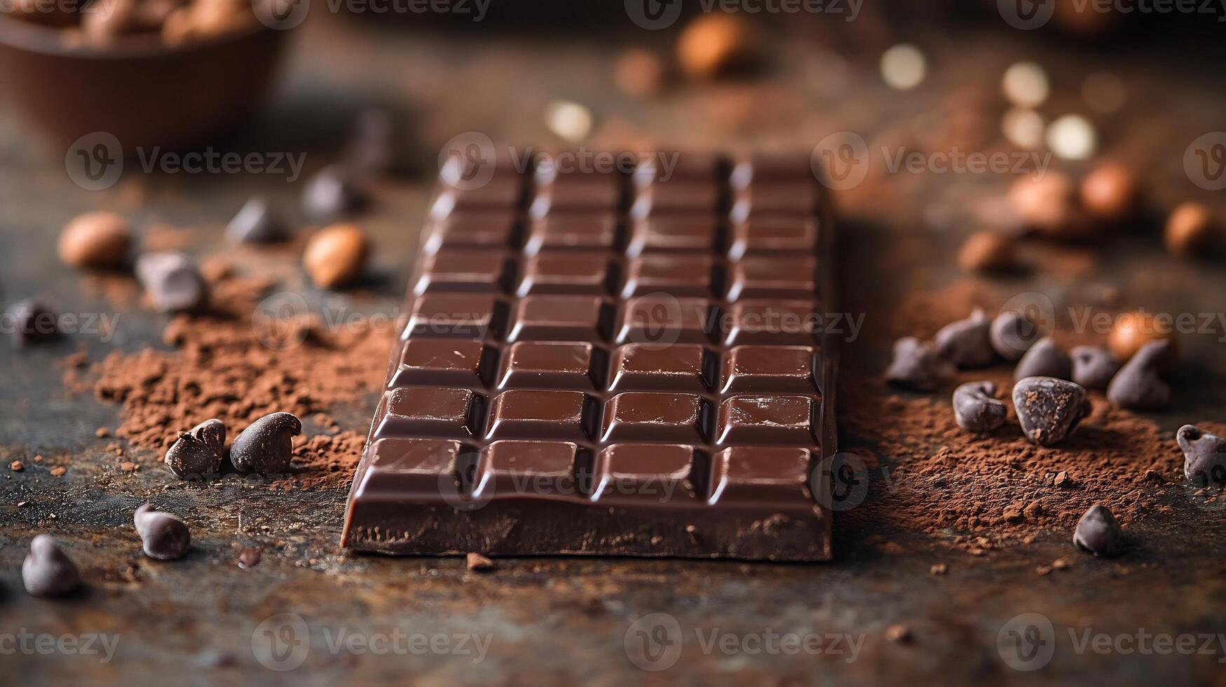 Chocolate Bar Mockup Rustic Surface Ideal for Confectionery Branding and Food Packaging photo