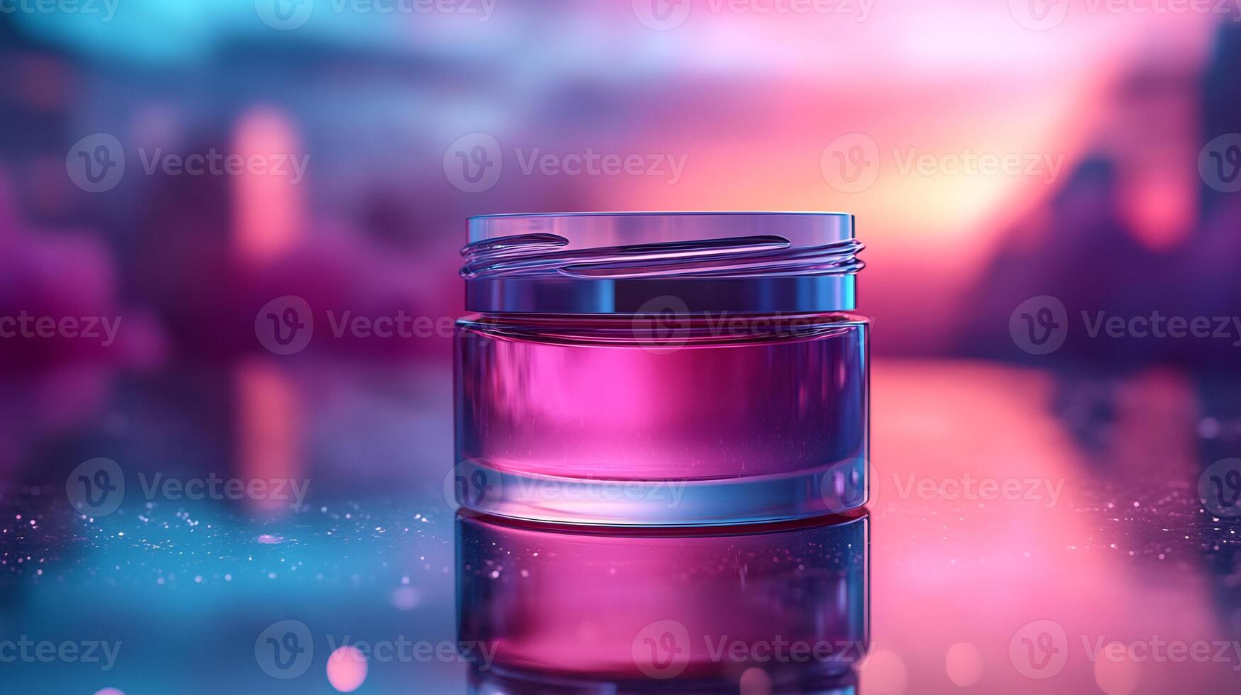 Cosmetic jar mockup reflective surface with soft lighting ideal for showcasing beauty products photo