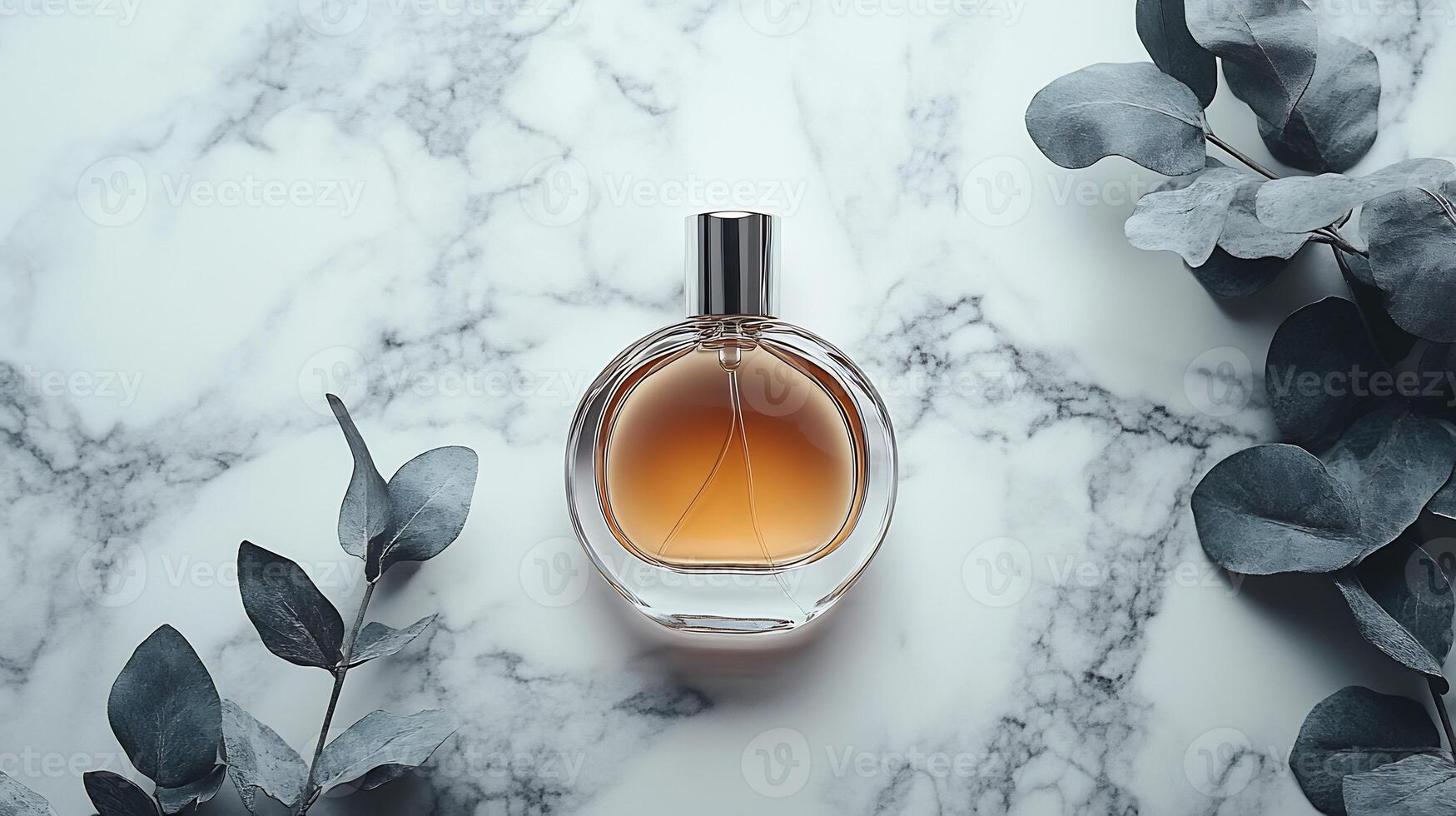 Fragrance Bottle Mockup Stylish Packaging on Elegant Stone Background for Perfume Branding photo