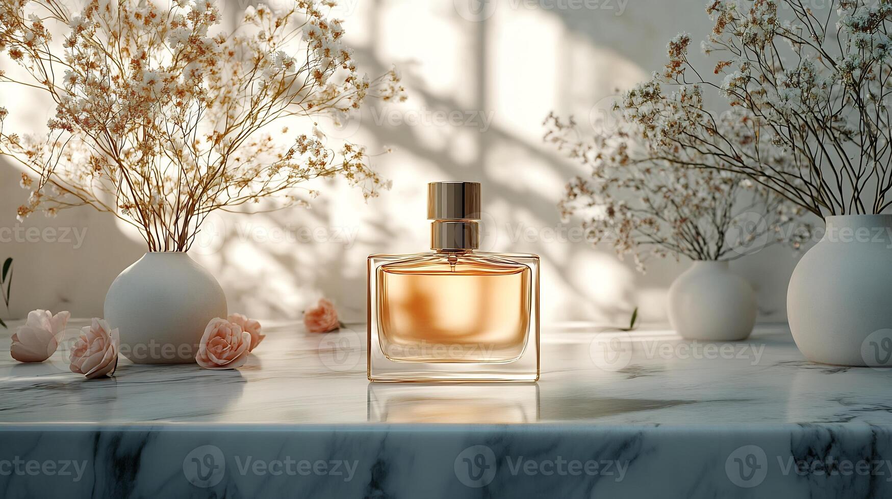 Fragrance mockup sleek packaging design set against luxurious marble background photo