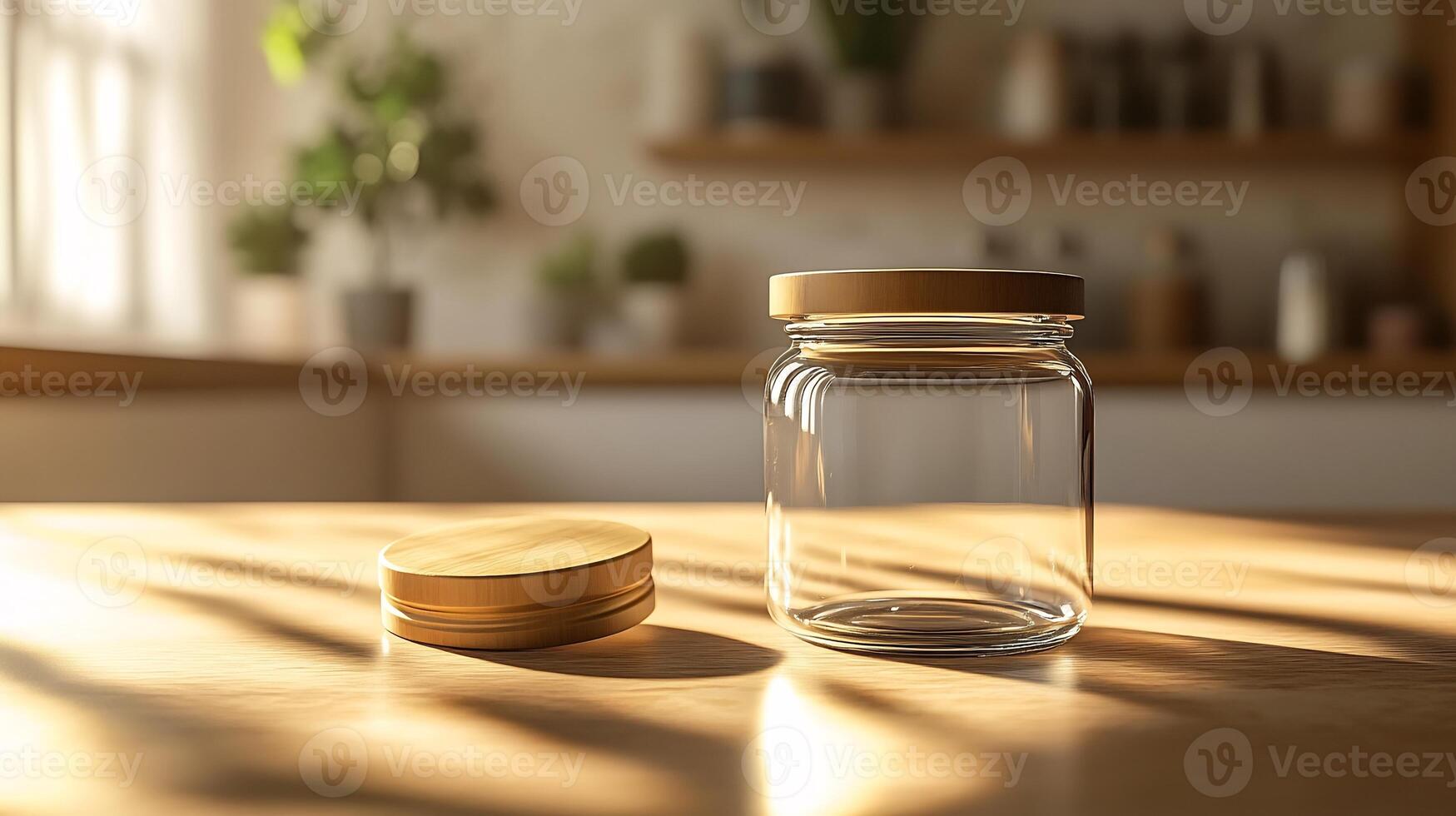 Glass Jar Sealed Lid Mockup on Bright Counter Ideal for Food Storage Branding and Container Design photo