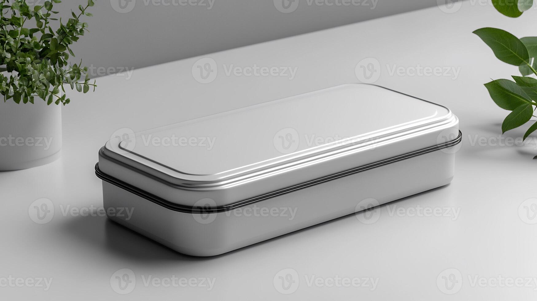 Lunchbox mockup displayed clean white surface with soft shadows perfect for showcasing food containers photo