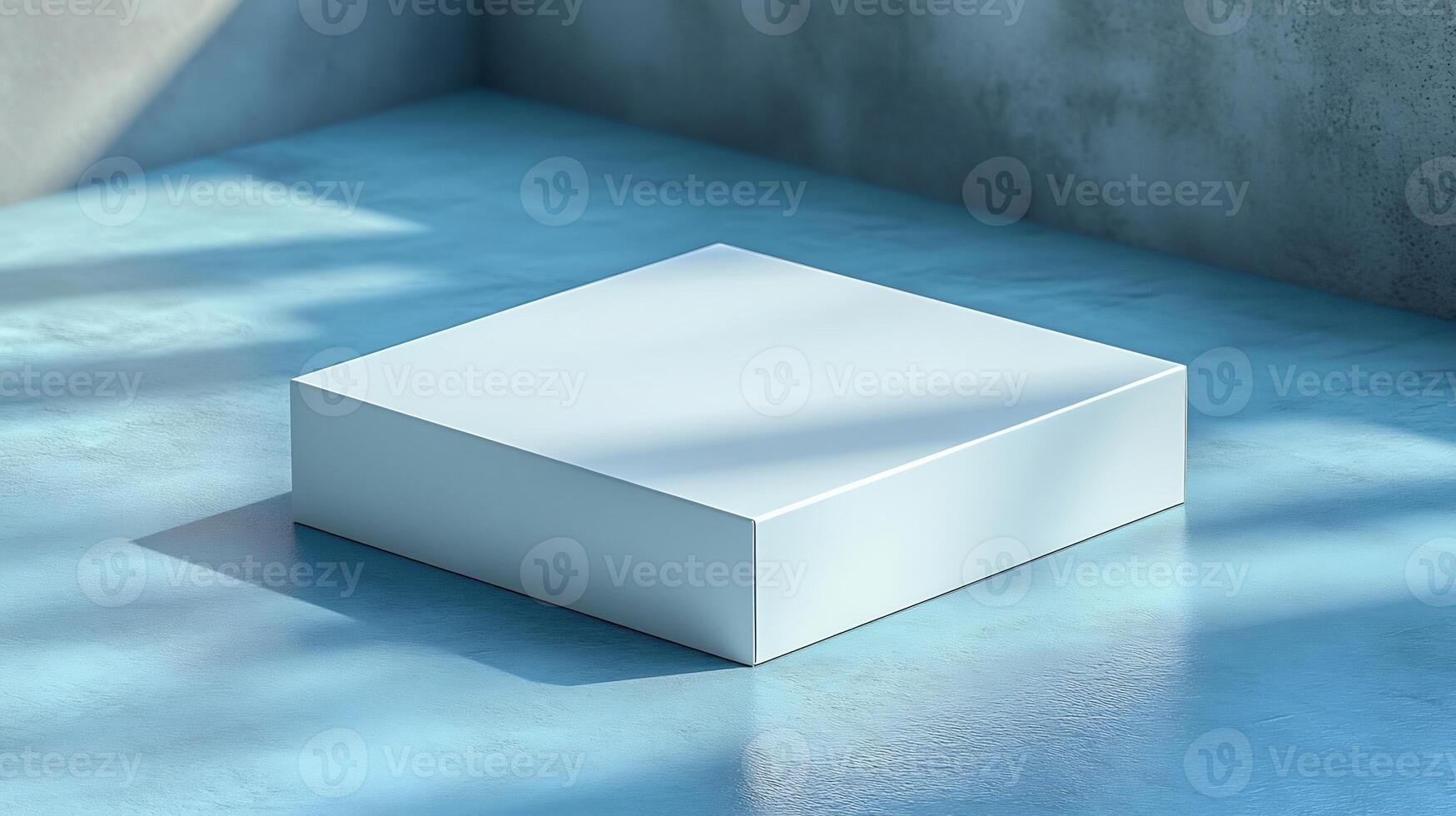Packaging box mockup lying flat reflective surface with clean lines perfect for product branding photo