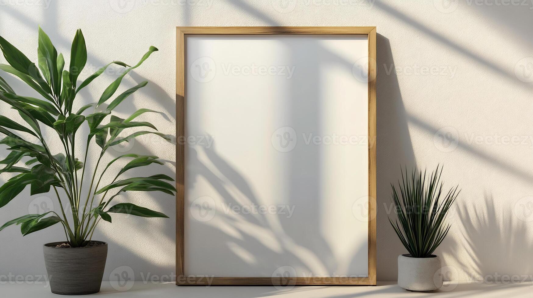 Frame mockup leaning against clean white wall soft shadows perfect for art display branding photo