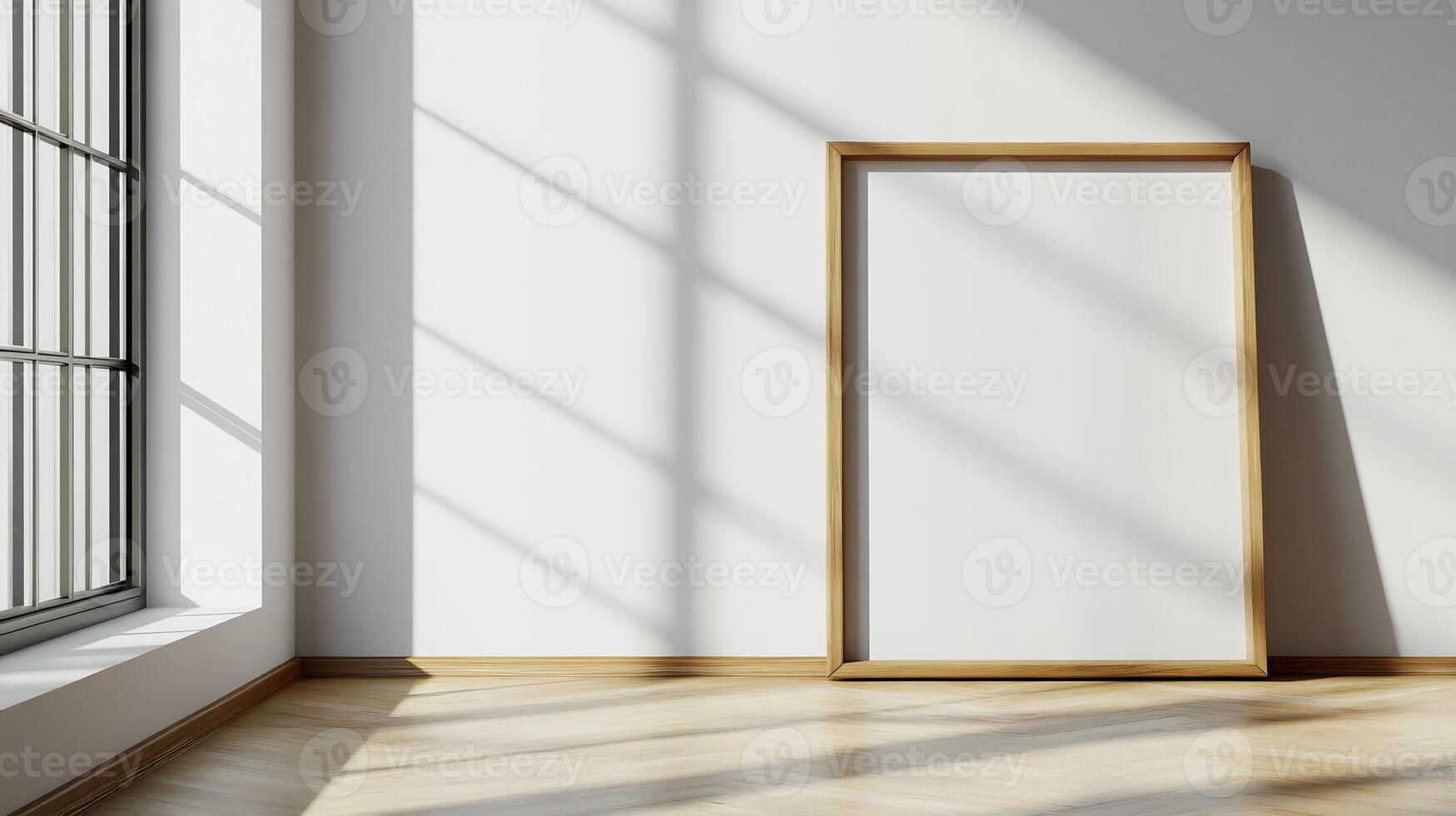 Frame Mockup Leaning Clean Wall with Soft Shadows Ideal for Artwork Displays and Home Decor photo