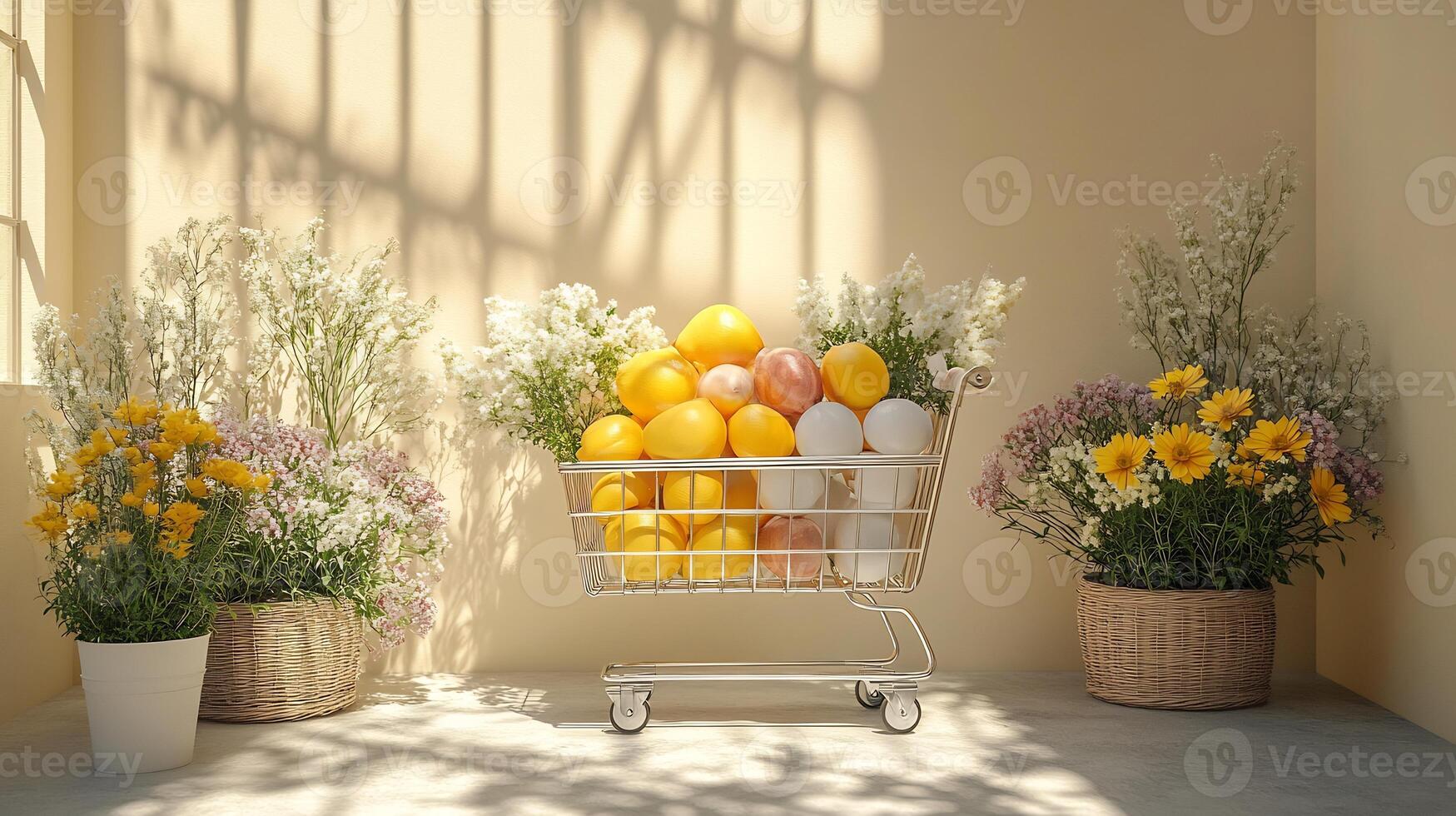 Shopping cart mockup filled blank products a clean background ready for showcasing retail designs photo