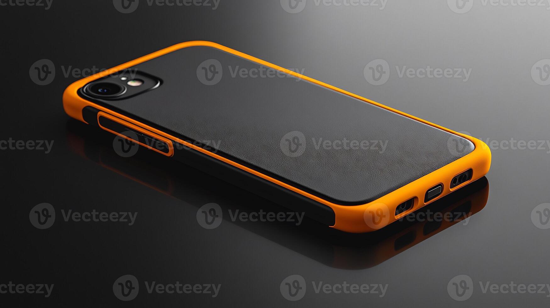 Smartphone Case Mockup Lying Flat a Reflective Surface Ideal for Presenting Custom Tech Accessories and Sleek Product Design in Modern Style photo