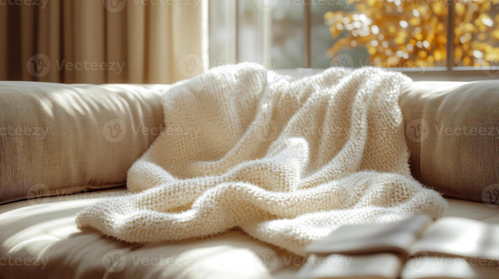 Throw blanket mockup draped over couch soft lighting for home decor showcases photo