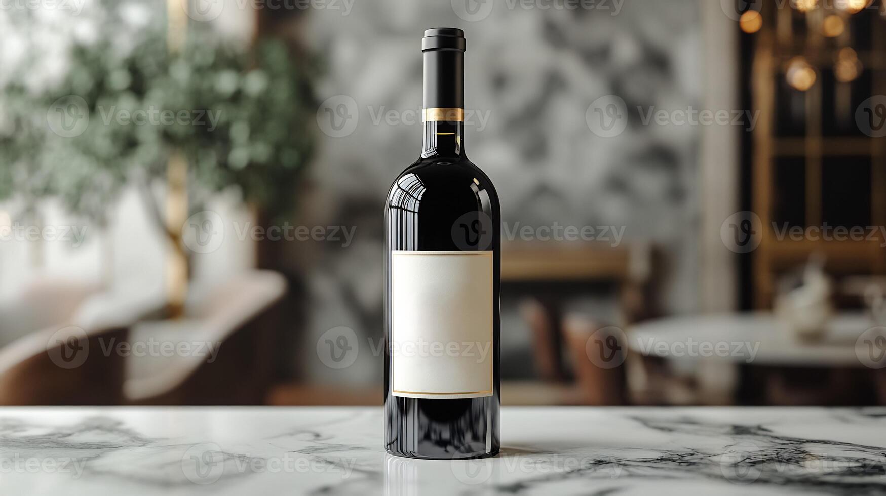 Wine bottle mockup sleek label standing on a marble countertop ideal for luxury branding photo