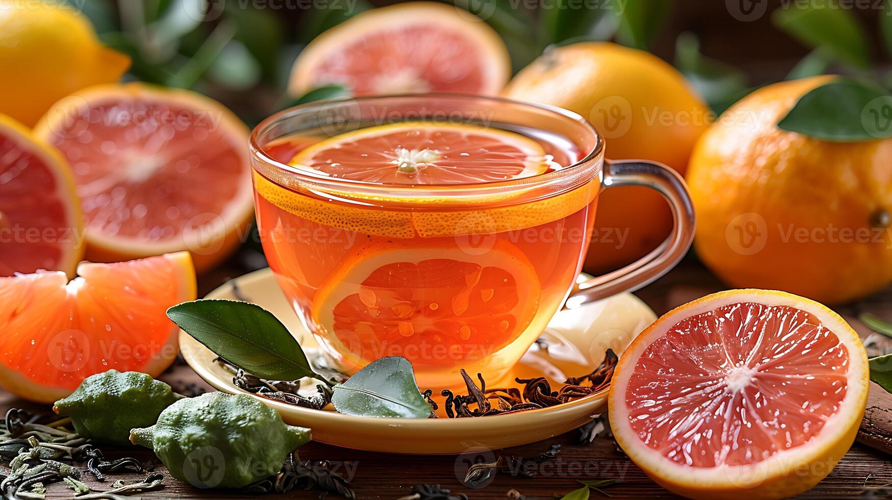 Citrusy cup of bergamot tea cut out on an isolated simple minimalist background photo