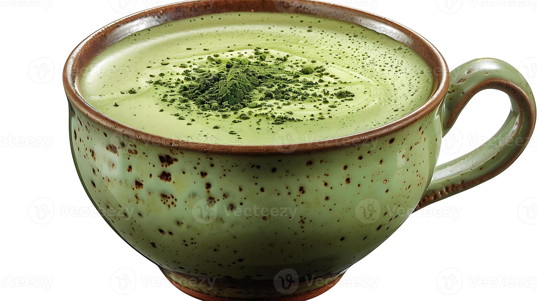 Creamy cup of matcha latte tea cut out on an isolated simple minimalist background photo