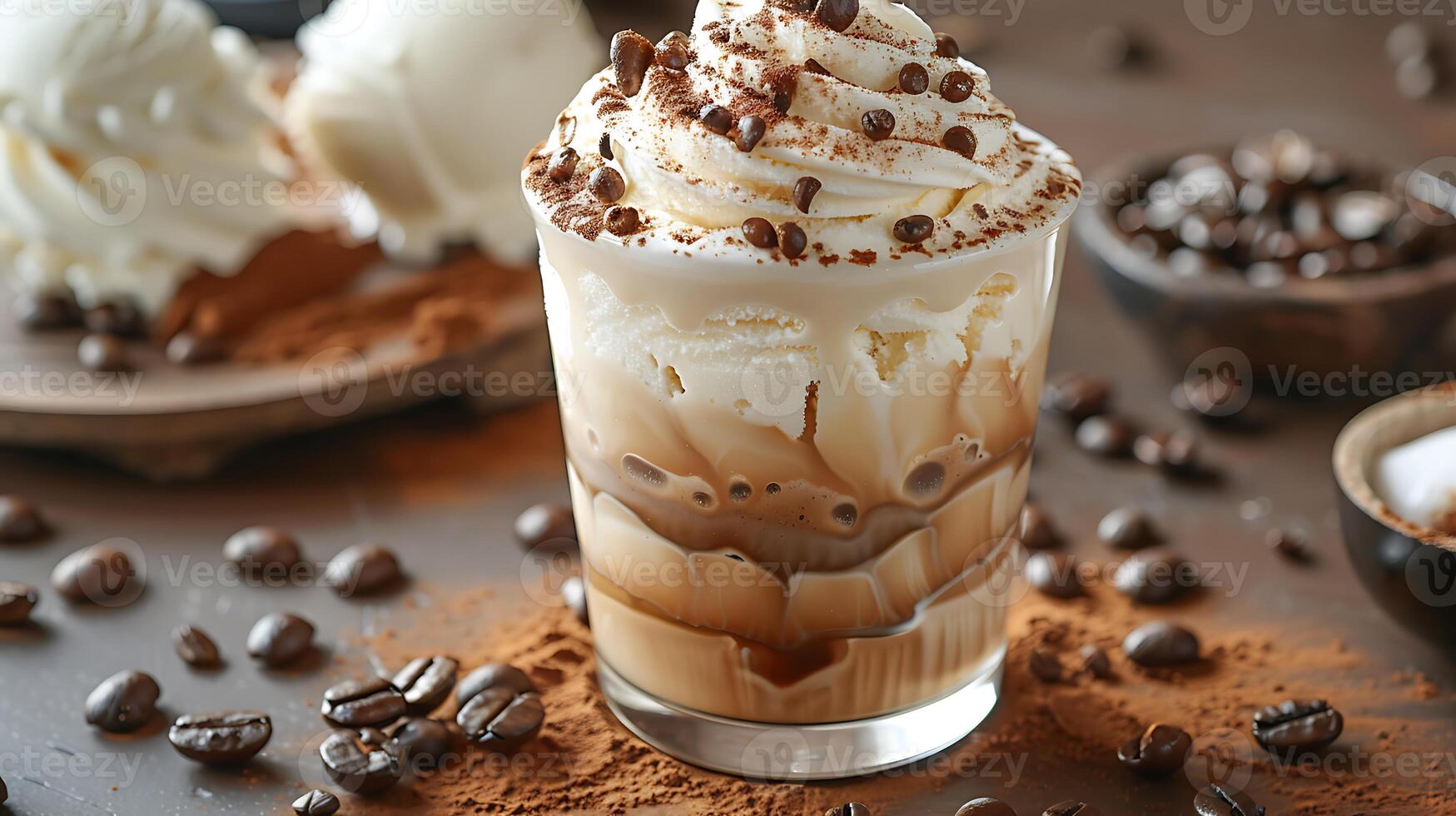 Decadent affogato with vanilla ice cream cut out on an isolated simple minimalist background photo