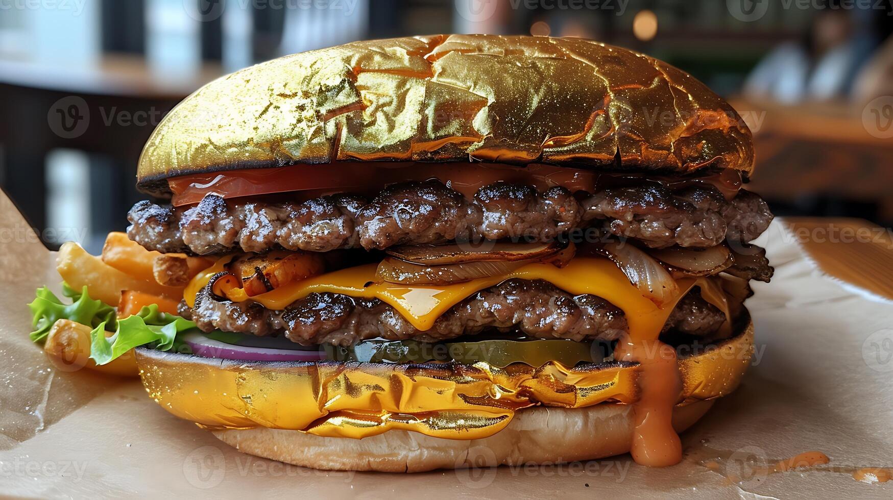 Dubai goldplated burger cut out on an isolated simple minimalist background photo