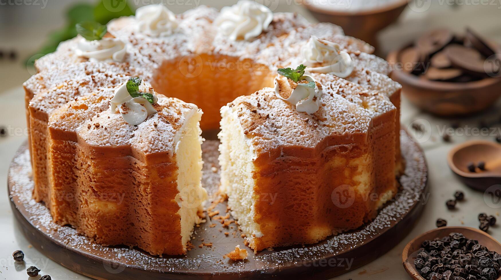 Light and airy chiffon cake cut out on an isolated simple minimalist background photo
