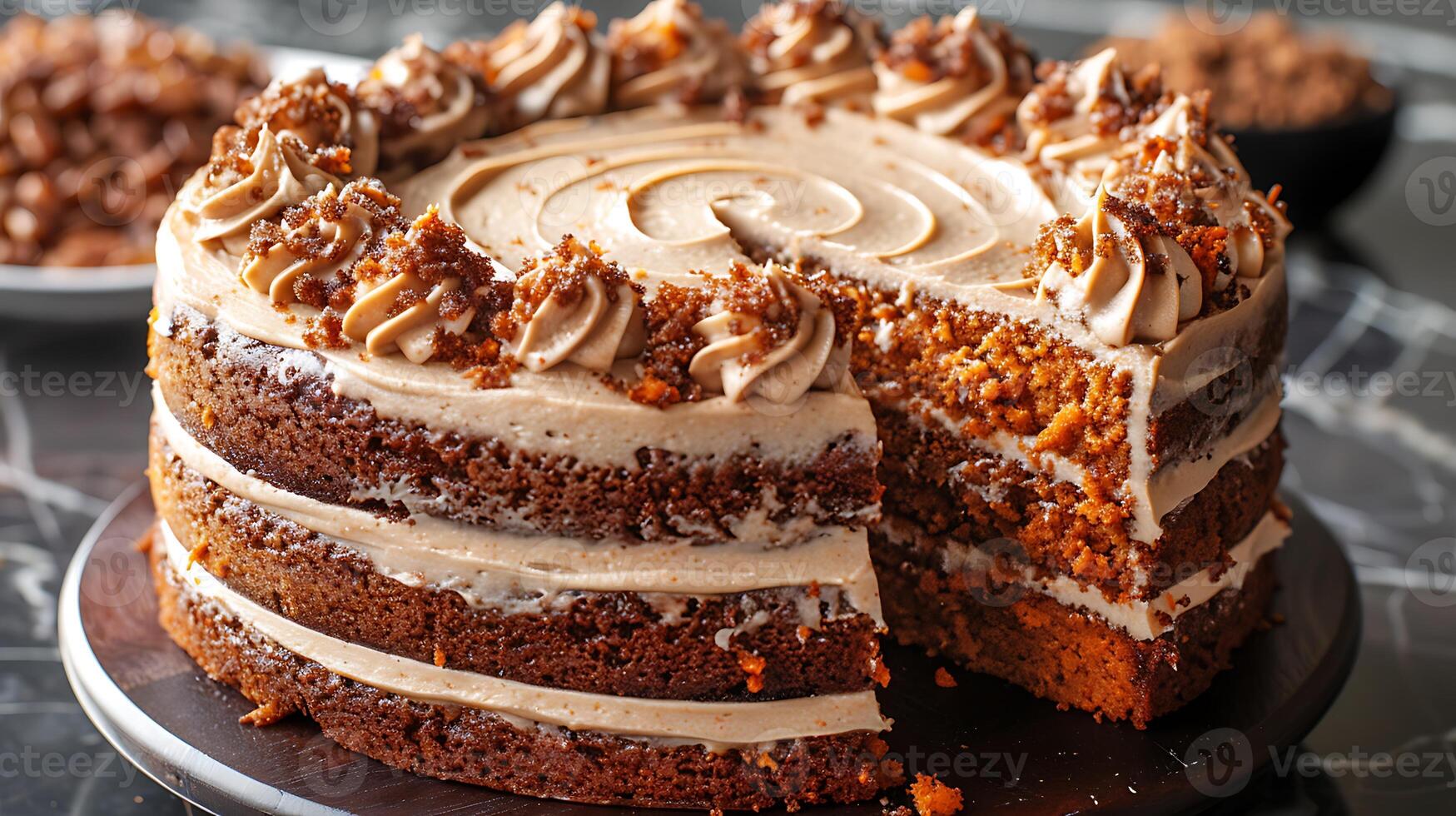 Moist carrot cake cut out on an isolated simple minimalist background photo