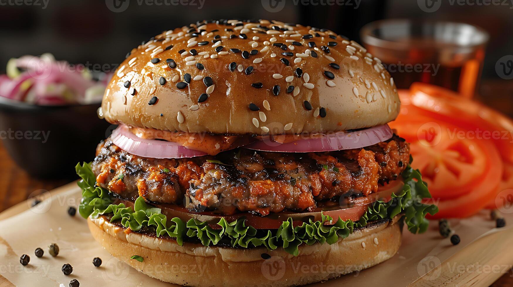 Mumbai tandoori burger cut out on an isolated simple minimalist background photo