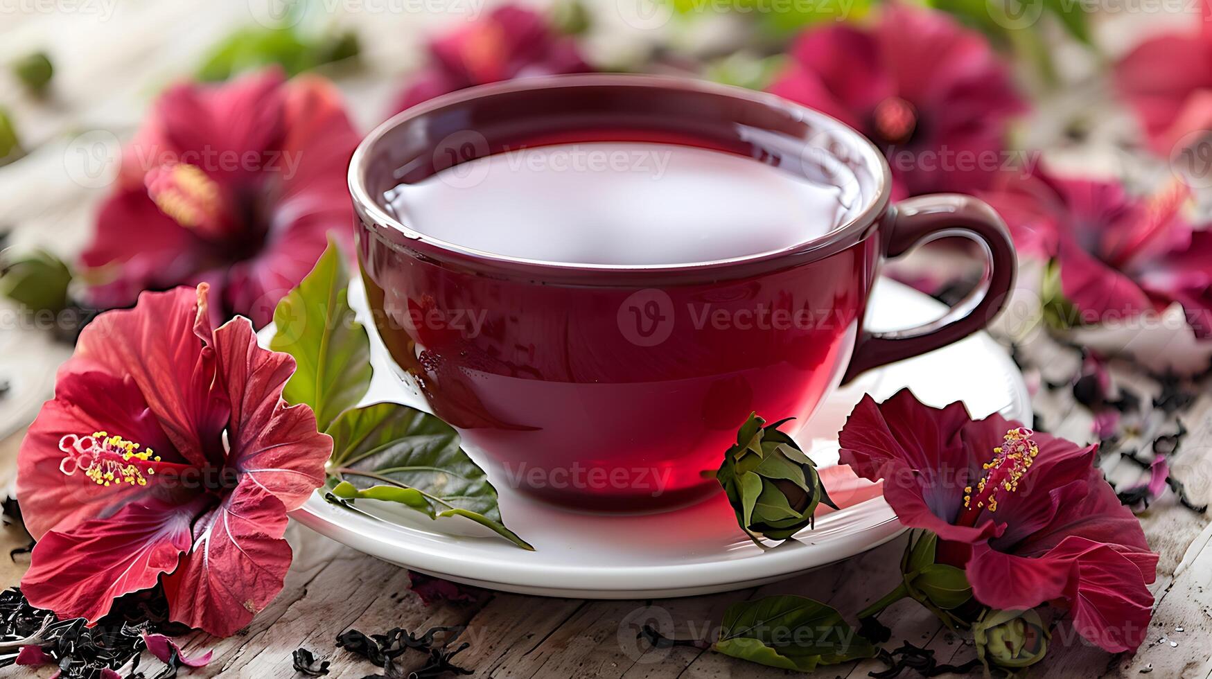 Refreshing cup of hibiscus tea cut out on an isolated simple minimalist background photo
