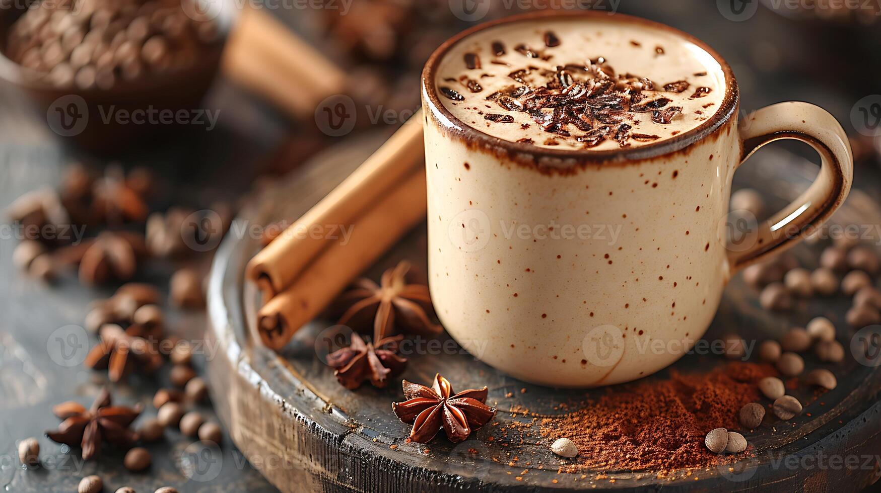 Spicy and aromatic chai latte cut out on an isolated simple minimalist background photo