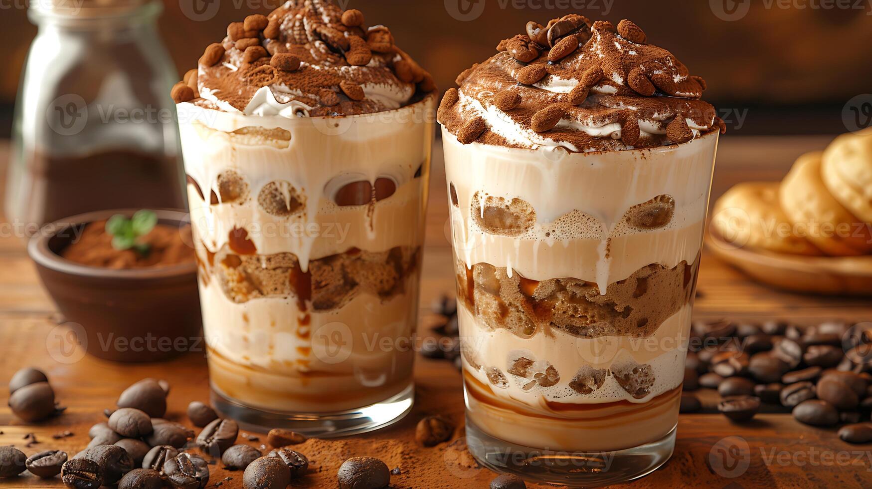 Rich and indulgent tiramisu latte cut out on an isolated simple minimalist background photo