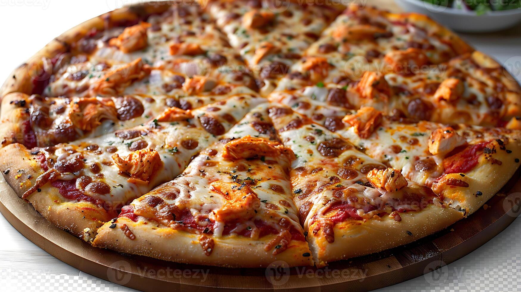 Buffalo chicken pizza cut out on an isolated simple minimalist background photo