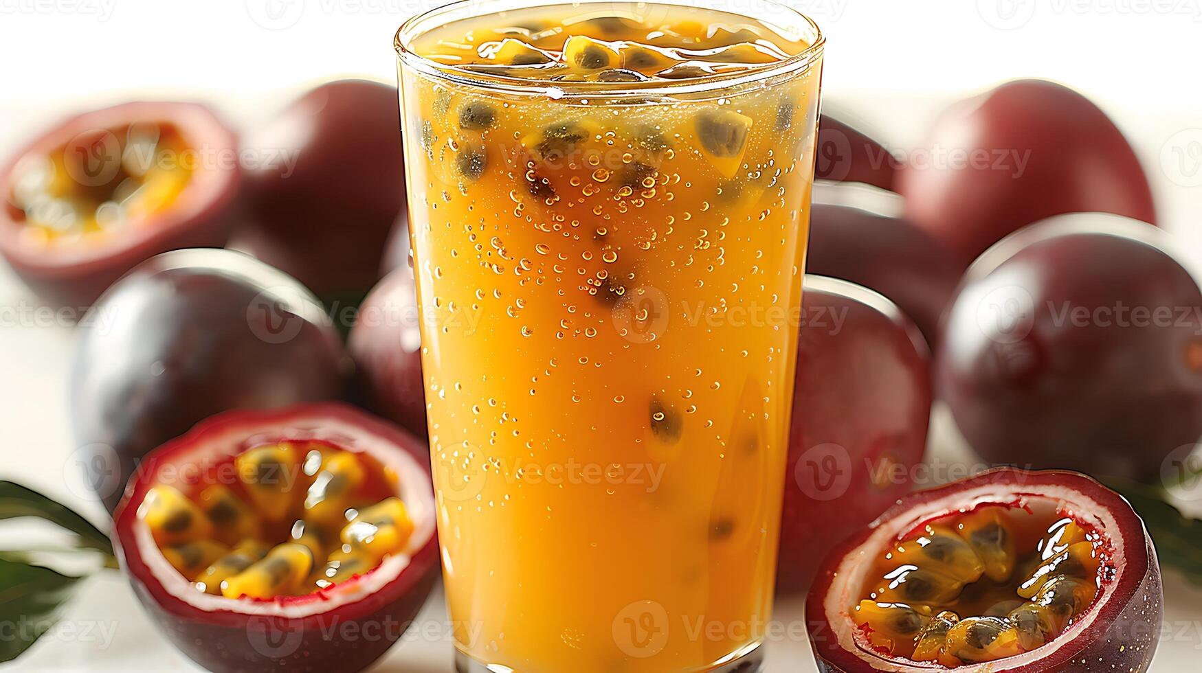 Tall Glass of Exotic Passion Fruit Juice tropical glass of passion fruit juice bursting with flavor and served tall for a refreshing sip photo