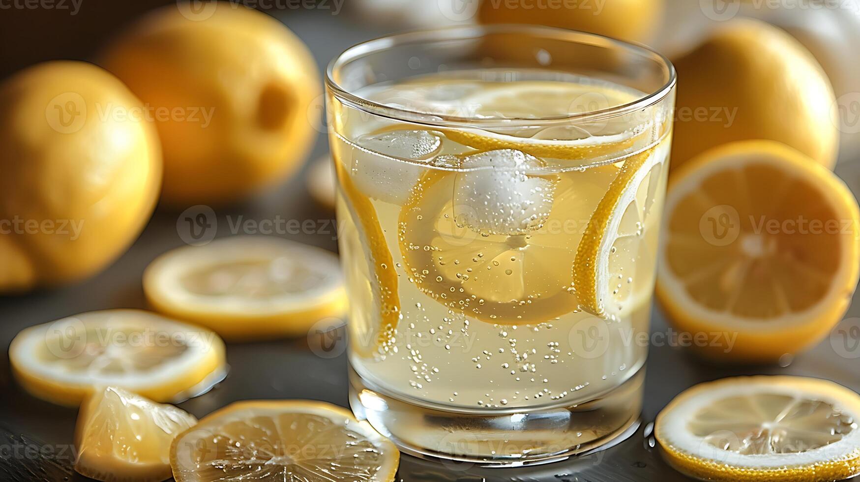 Refreshing Lemonade Served a Glass with Slices of Lemon A classic glass of lemonade garnished with lemon slices embodying summer refreshment photo