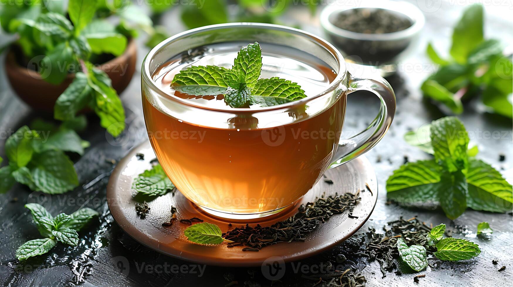 Refreshing Cup of Peppermint Tea cool and refreshing cup of peppermint tea perfect for a soothing experience elegantly displayed on a clean background photo