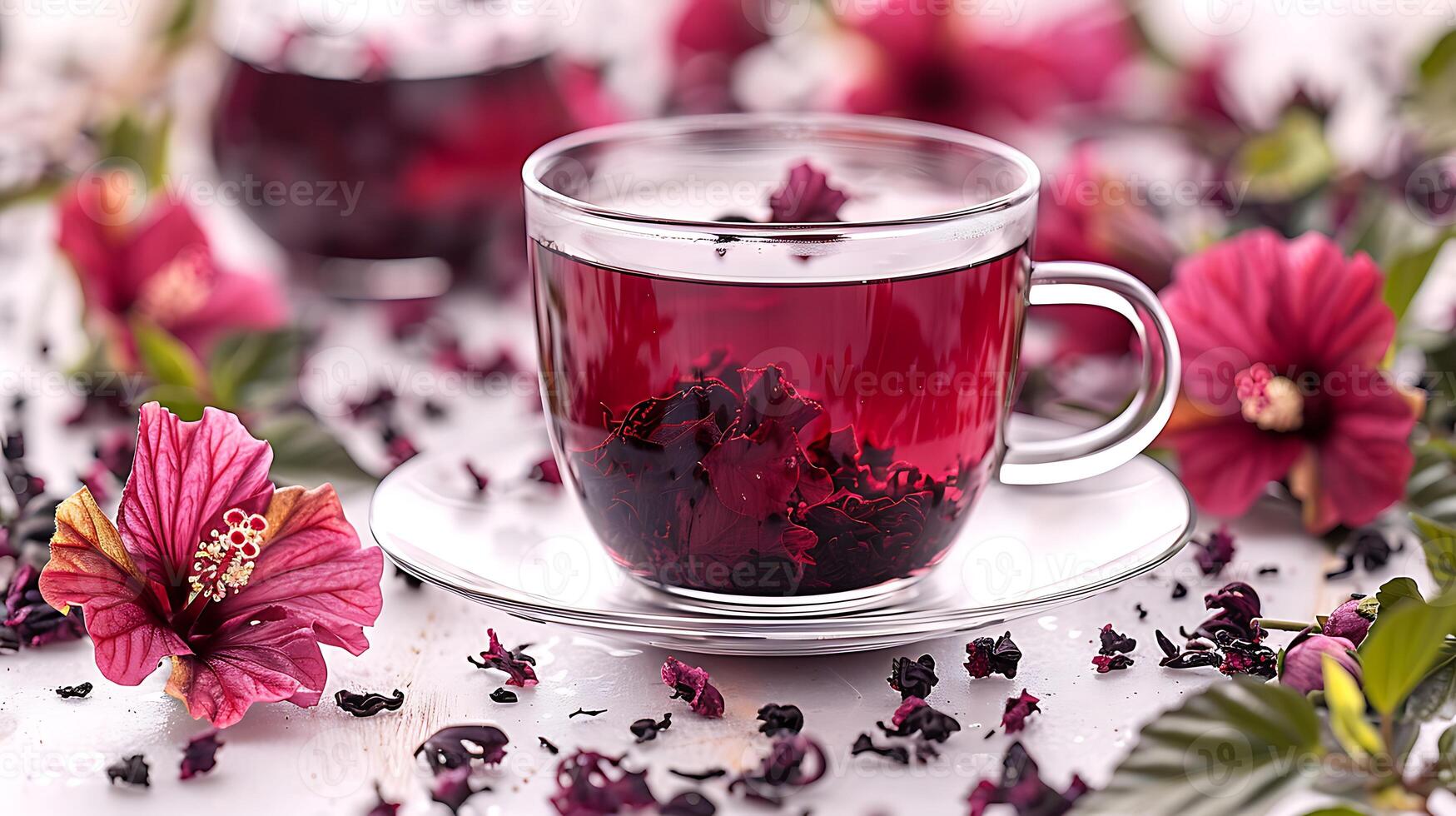 Refreshing Cup of Hibiscus Tea vibrant cup of hibiscus tea known for its refreshing taste and color elegantly displayed on a clean background photo