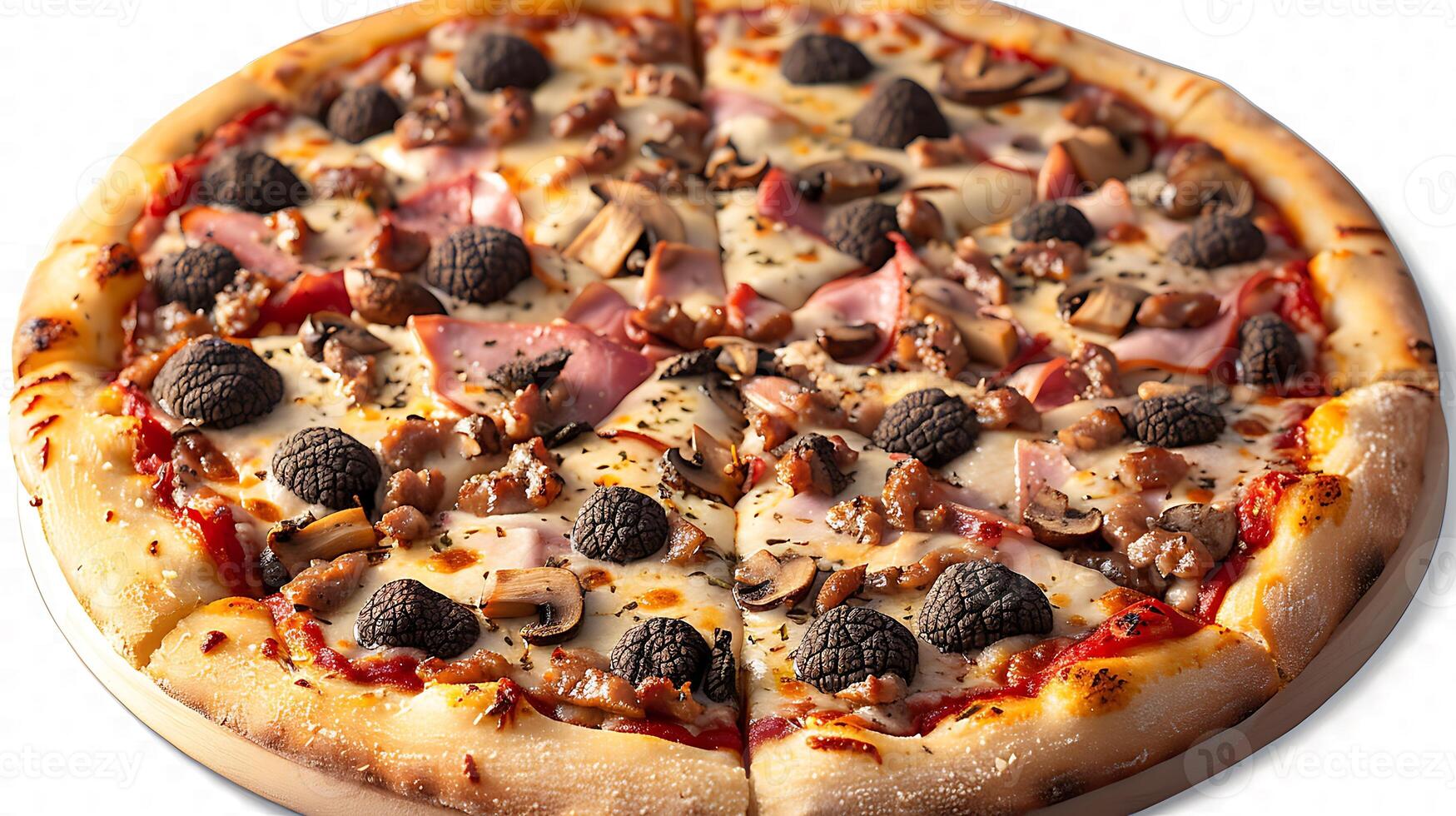 Mushroom Truffle Pizza Earthy mushrooms and aromatic truffle oil on a thin crust with mozzarella photo
