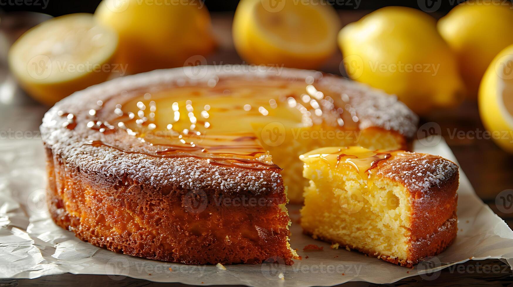 Lemon drizzle cake cut out an isolated simple minimalist background photo